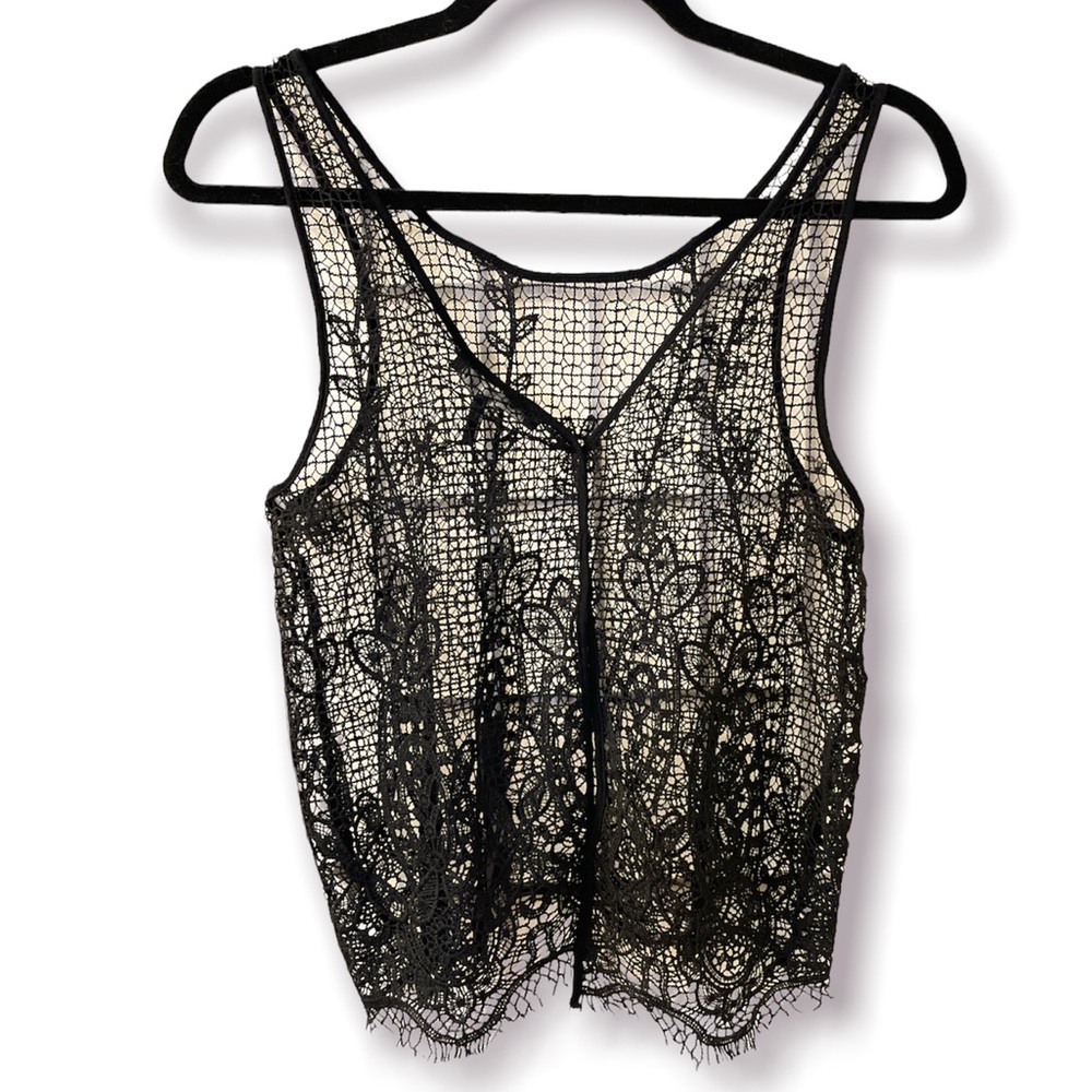 NWT House of Harlow 1960 Black Lace Crochet Slit Back Tank Top Boho Sz XS - Picture 5 of 9